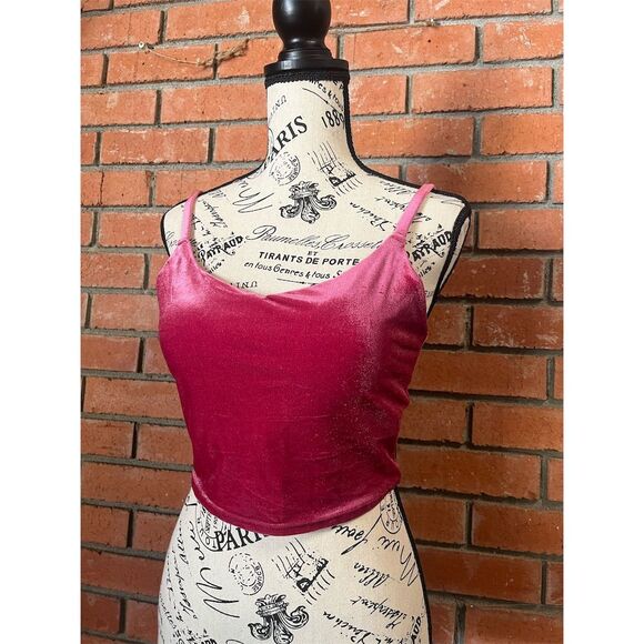 Athleta Elation V-Neck Velvet Crop Top Pink M Adjustable Straps Light Support - Picture 2 of 3